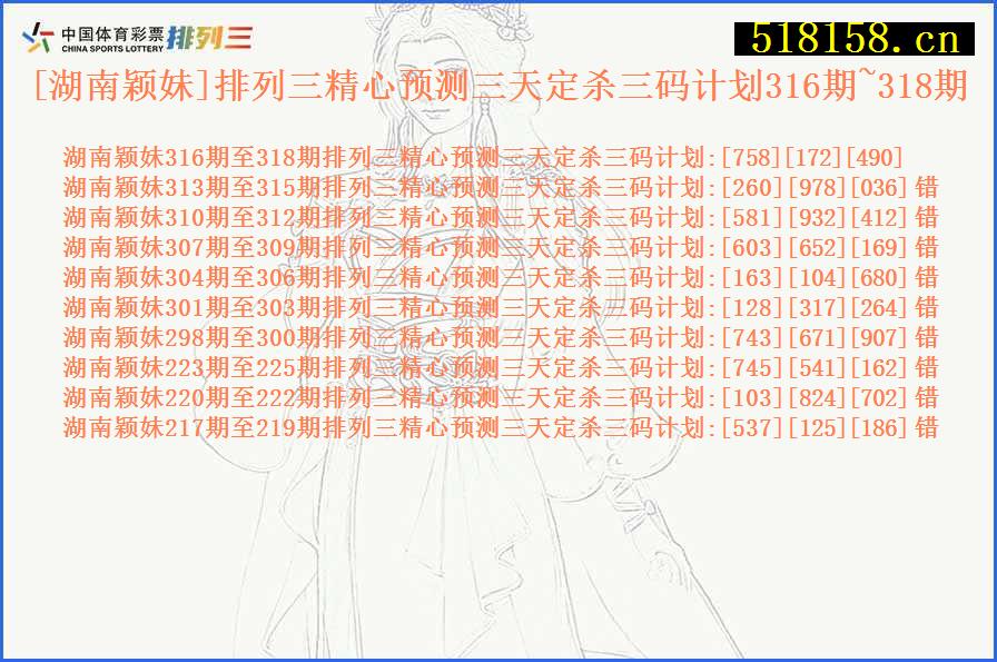 [湖南颖妹]排列三精心预测三天定杀三码计划316期~318期