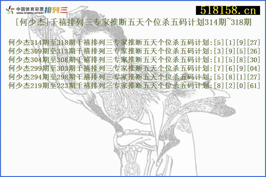 [何少杰]千禧排列三专家推断五天个位杀五码计划314期~318期