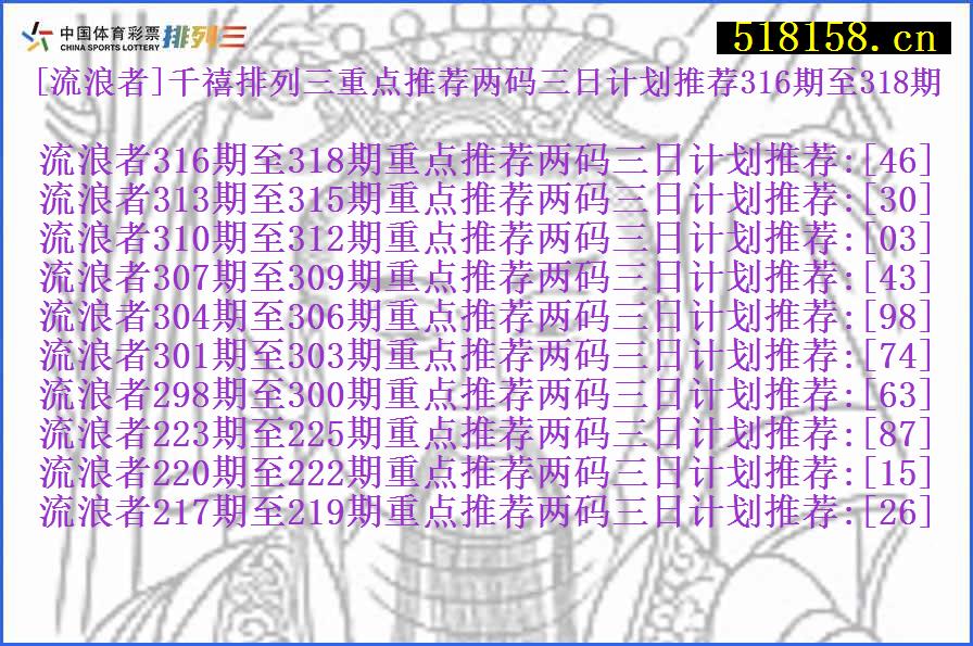 [流浪者]千禧排列三重点推荐两码三日计划推荐316期至318期