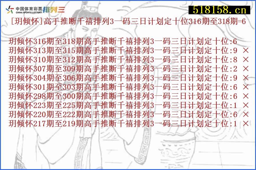 [玥倾怀]高手推断千禧排列3一码三日计划定十位316期至318期=6