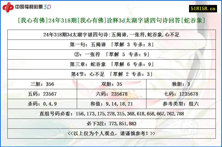 [我心有佛]24年318期[我心有佛]诠释3d太湖字谜四句诗回答[蛇吞象]