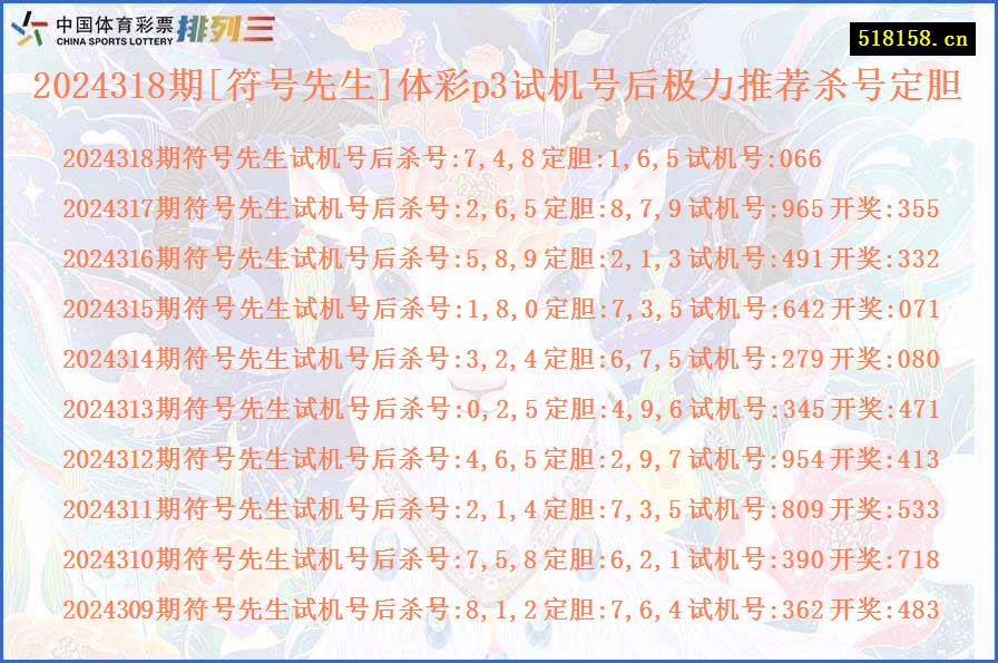 2024318期[符号先生]体彩p3试机号后极力推荐杀号定胆