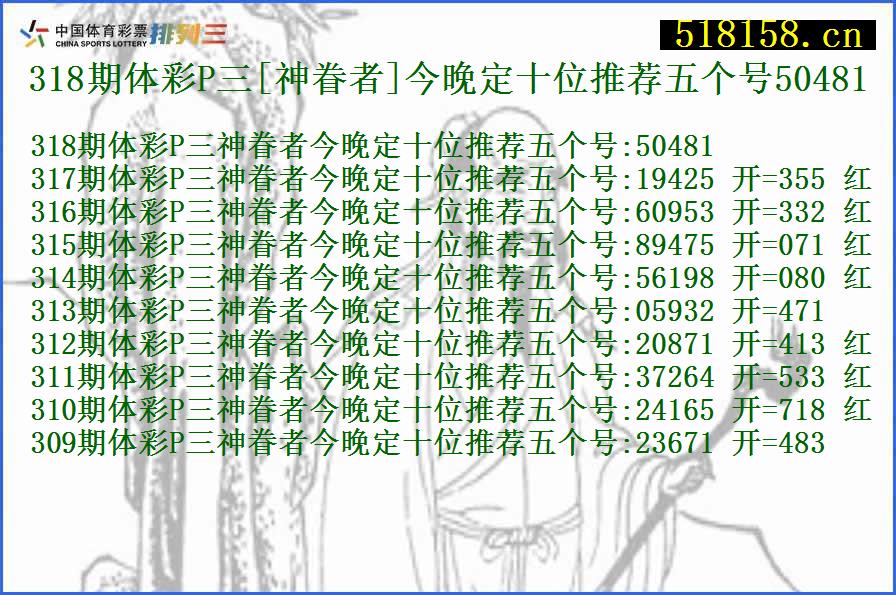 318期体彩P三[神眷者]今晚定十位推荐五个号50481