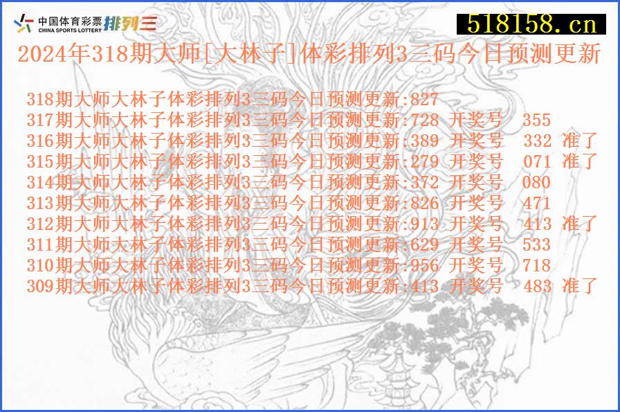 2024年318期大师[大林子]体彩排列3三码今日预测更新