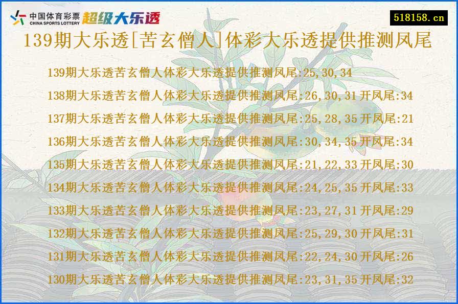 139期大乐透[苦玄僧人]体彩大乐透提供推测凤尾