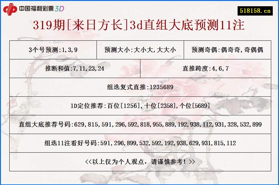 319期[来日方长]3d直组大底预测11注