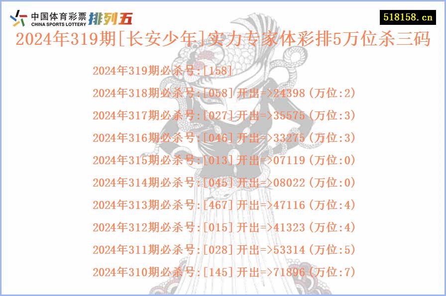 2024年319期[长安少年]实力专家体彩排5万位杀三码