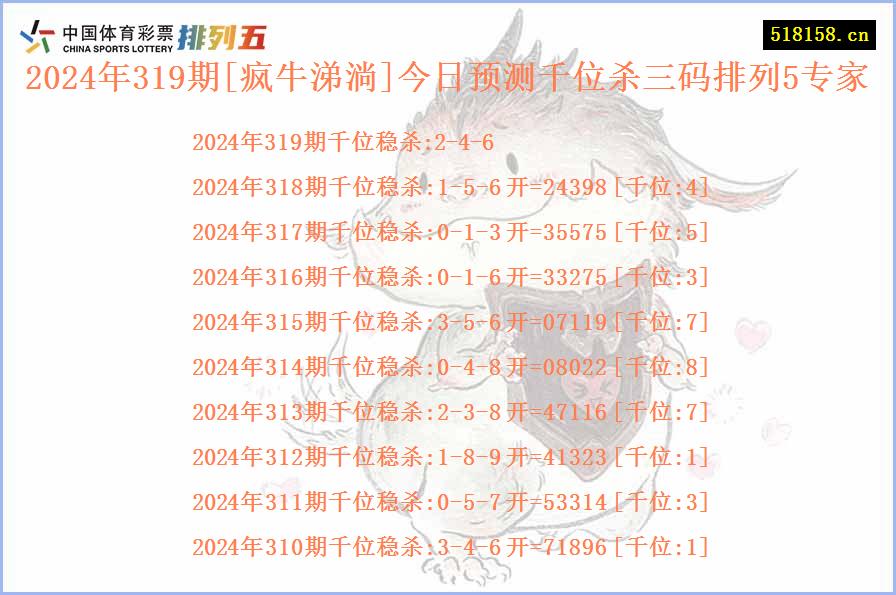 2024年319期[疯牛涕淌]今日预测千位杀三码排列5专家