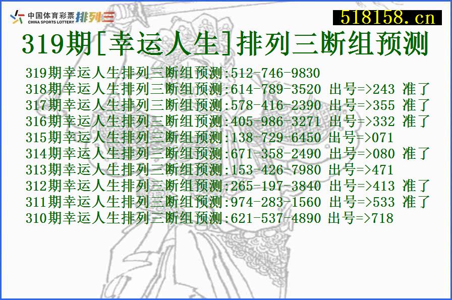 319期[幸运人生]排列三断组预测