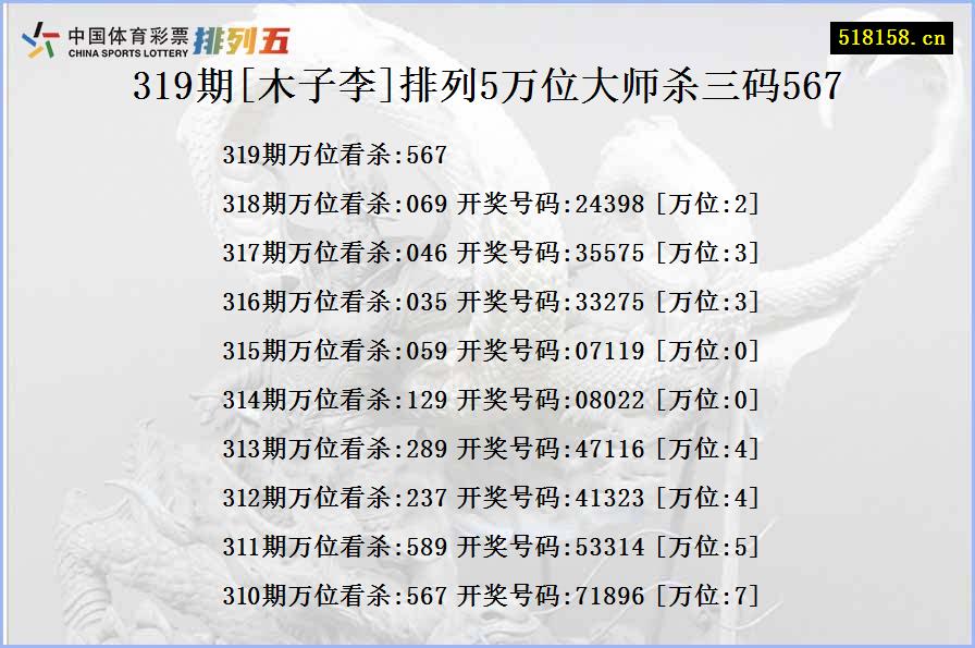 319期[木子李]排列5万位大师杀三码567