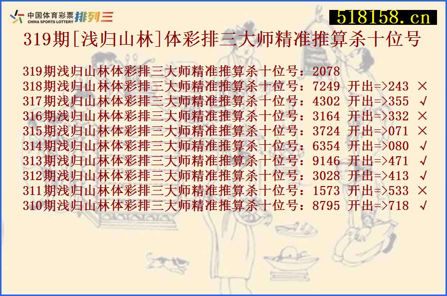 319期[浅归山林]体彩排三大师精准推算杀十位号