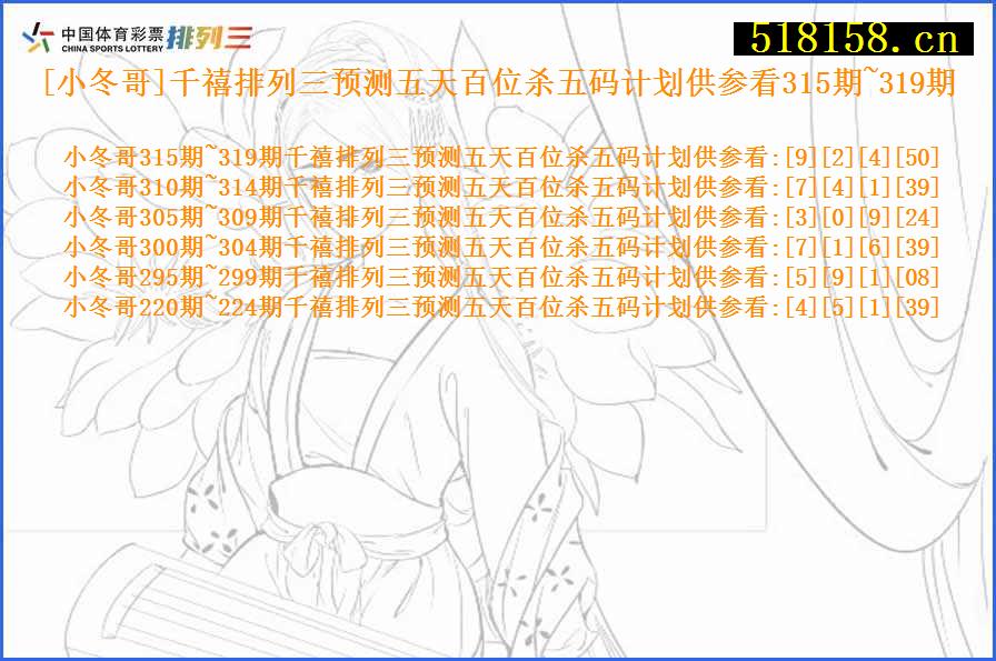 [小冬哥]千禧排列三预测五天百位杀五码计划供参看315期~319期