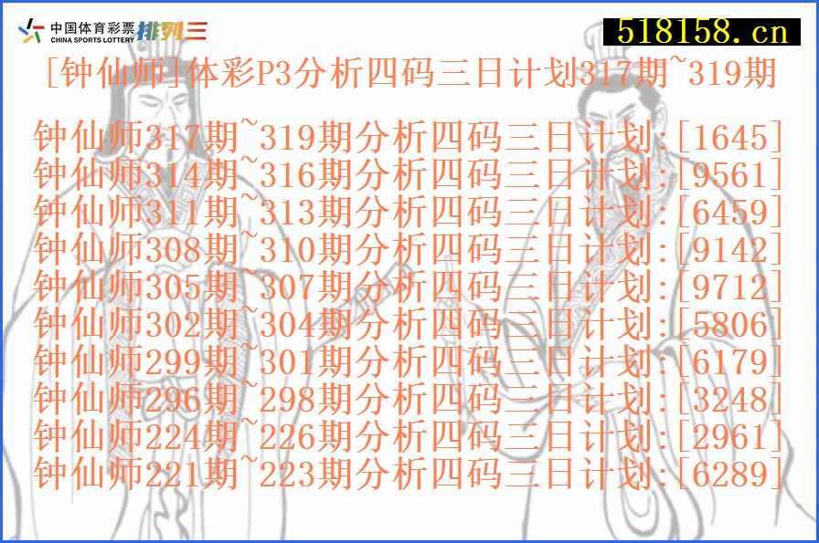 [钟仙师]体彩P3分析四码三日计划317期~319期