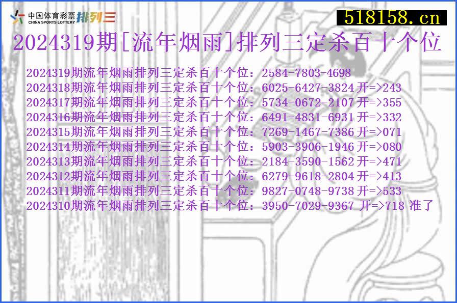 2024319期[流年烟雨]排列三定杀百十个位