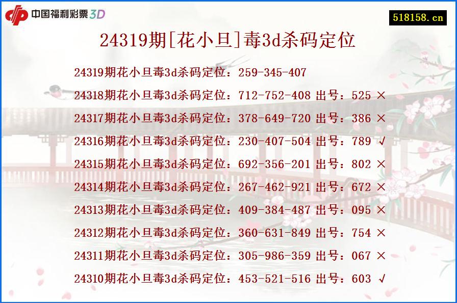 24319期[花小旦]毒3d杀码定位