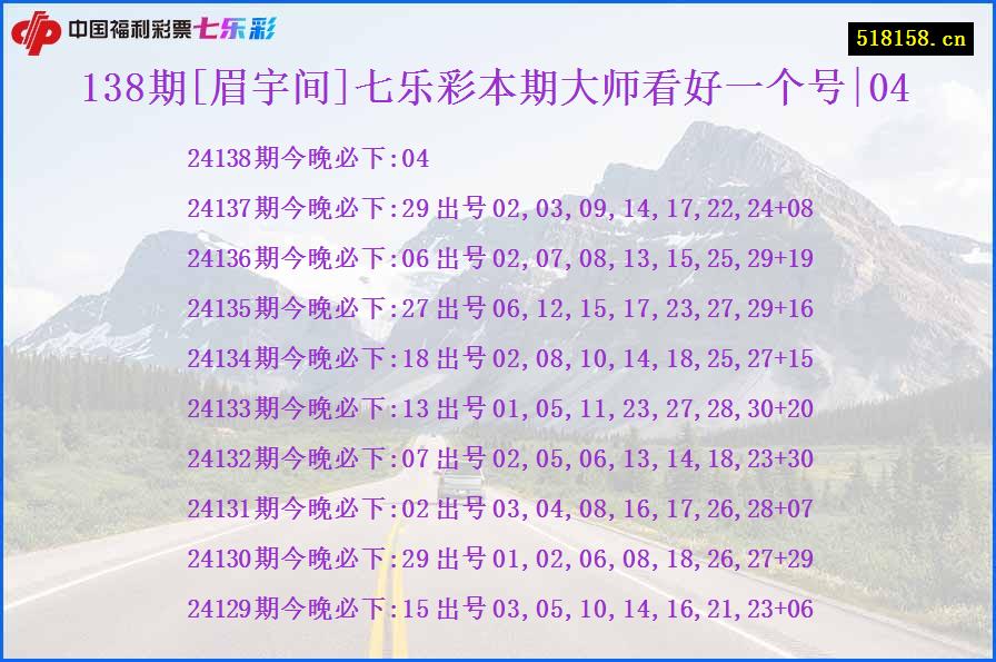 138期[眉宇间]七乐彩本期大师看好一个号|04