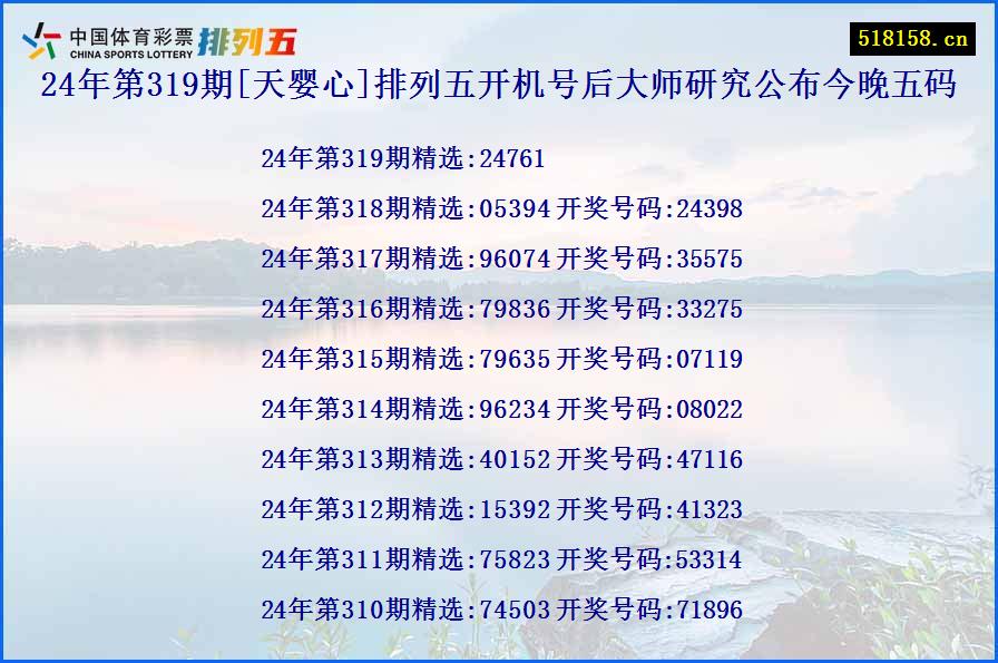 24年第319期[天婴心]排列五开机号后大师研究公布今晚五码