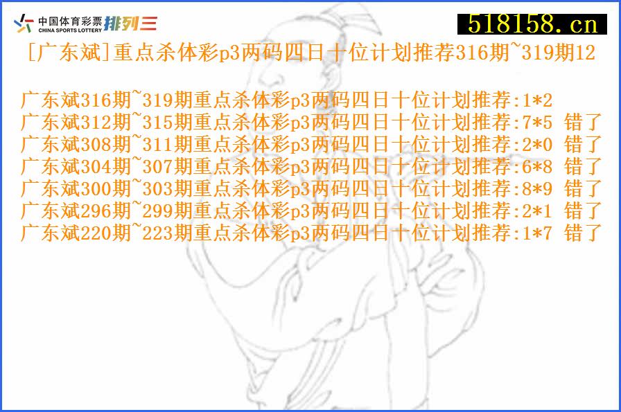 [广东斌]重点杀体彩p3两码四日十位计划推荐316期~319期12