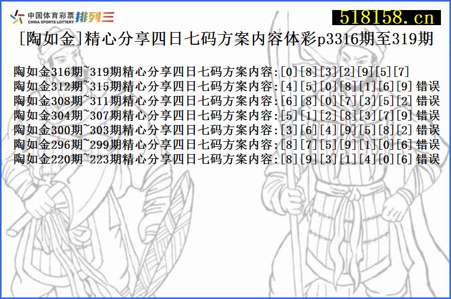 [陶如金]精心分享四日七码方案内容体彩p3316期至319期