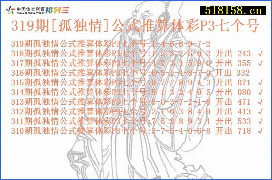 319期[孤独情]公式推算体彩P3七个号