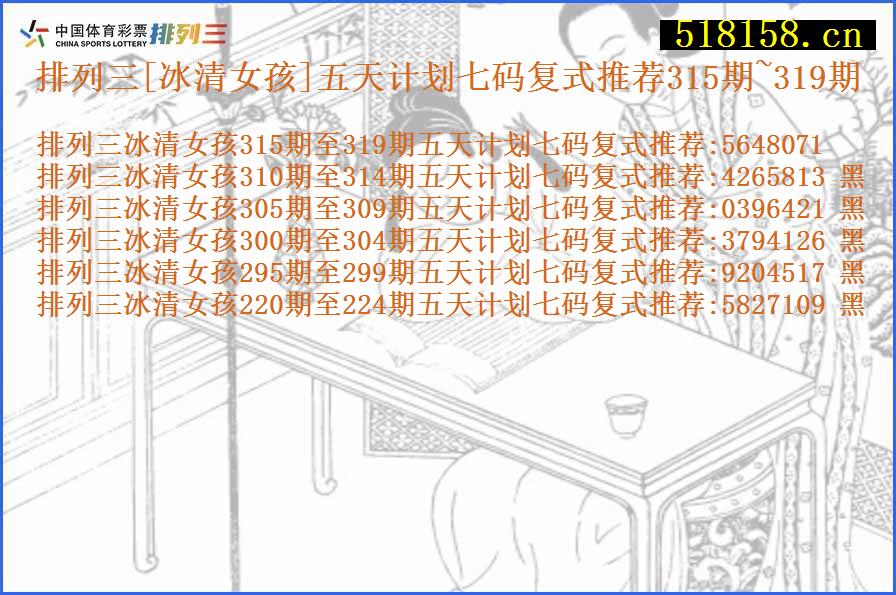 排列三[冰清女孩]五天计划七码复式推荐315期~319期