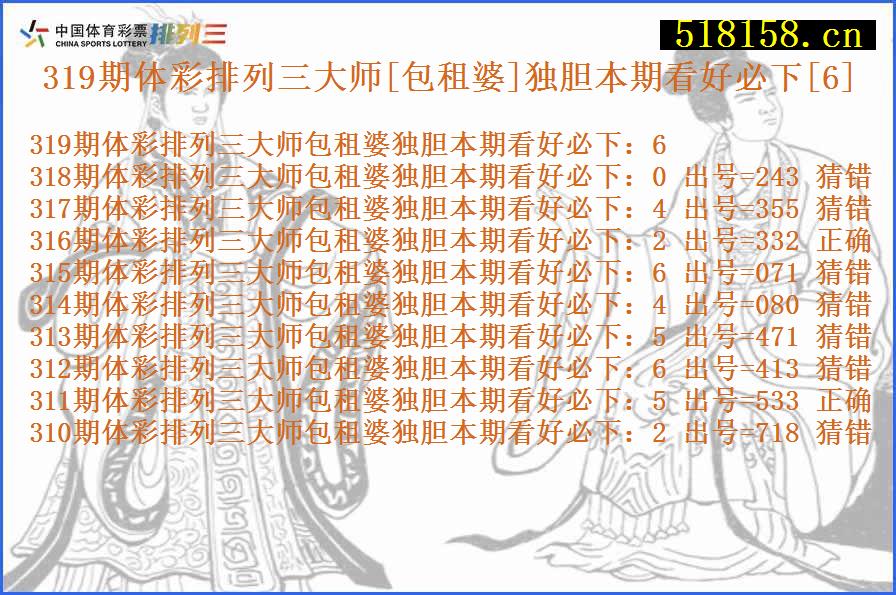 319期体彩排列三大师[包租婆]独胆本期看好必下[6]