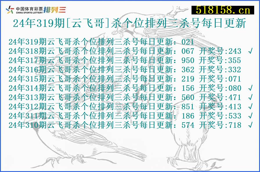 24年319期[云飞哥]杀个位排列三杀号每日更新