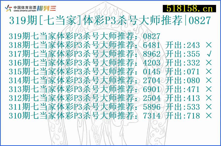 319期[七当家]体彩P3杀号大师推荐|0827