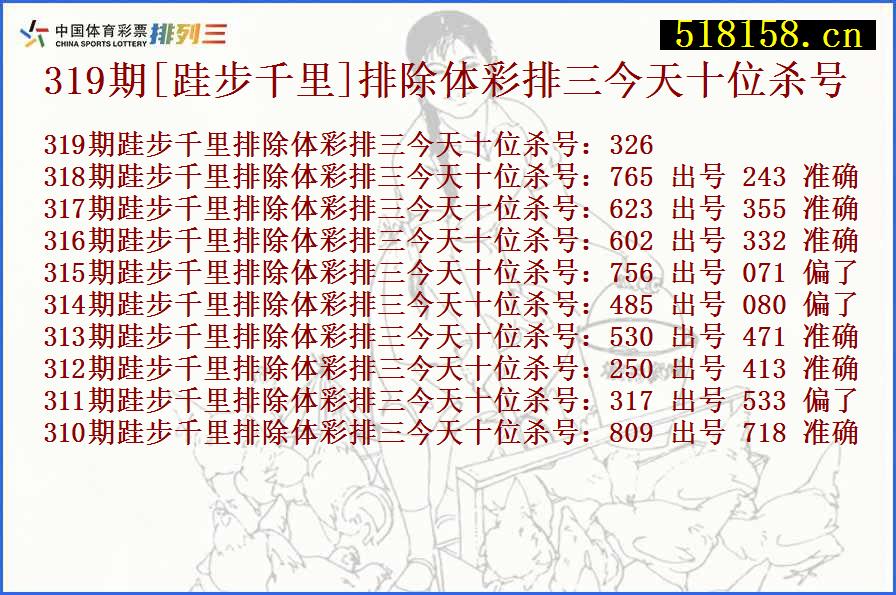 319期[跬步千里]排除体彩排三今天十位杀号