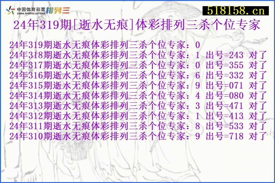 24年319期[逝水无痕]体彩排列三杀个位专家