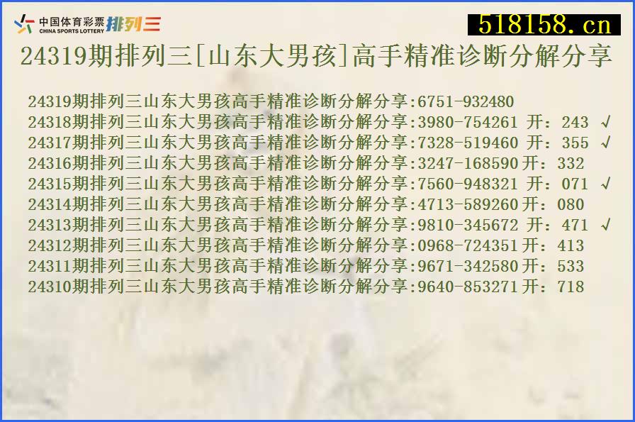 24319期排列三[山东大男孩]高手精准诊断分解分享