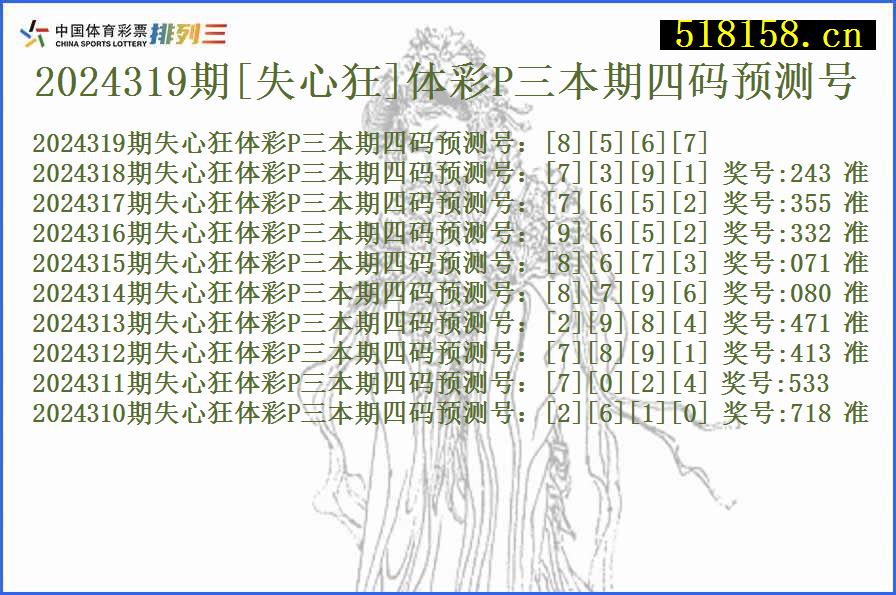 2024319期[失心狂]体彩P三本期四码预测号