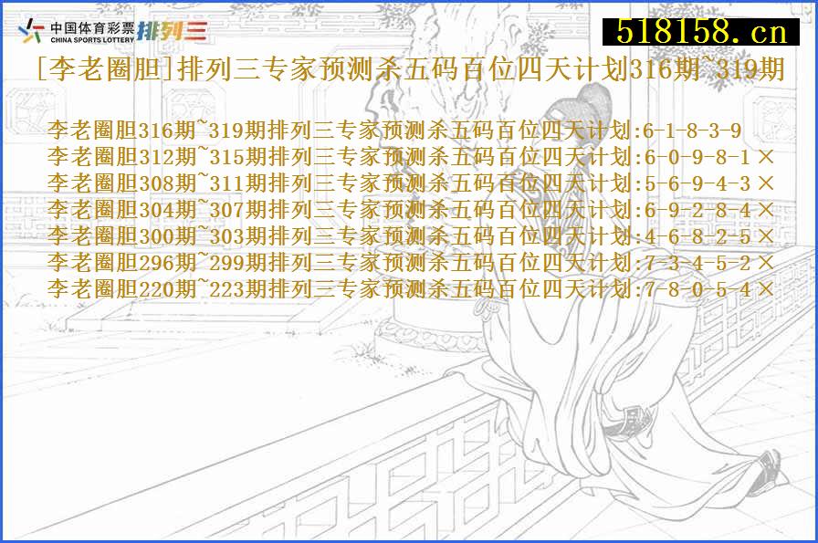 [李老圈胆]排列三专家预测杀五码百位四天计划316期~319期