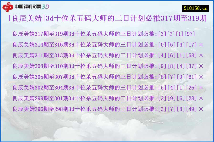 [良辰美婧]3d十位杀五码大师的三日计划必推317期至319期
