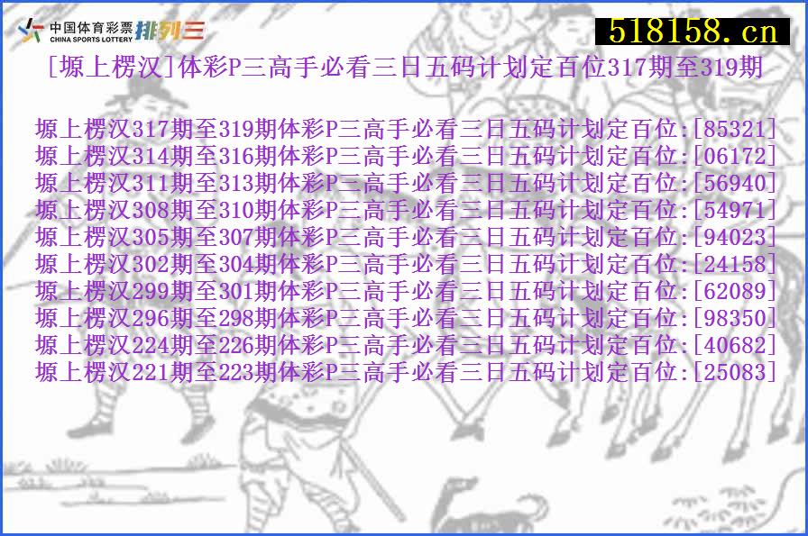 [塬上楞汉]体彩P三高手必看三日五码计划定百位317期至319期