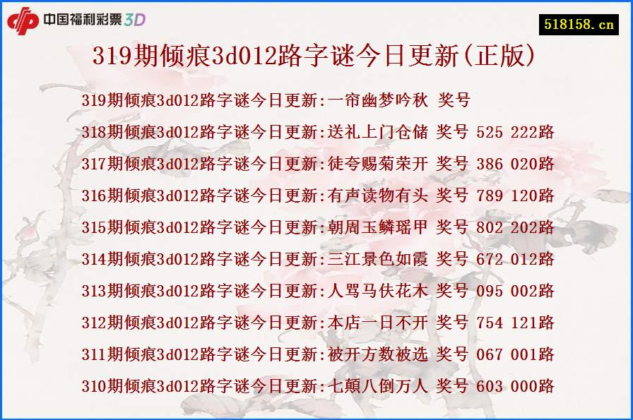 319期倾痕3d012路字谜今日更新(正版)