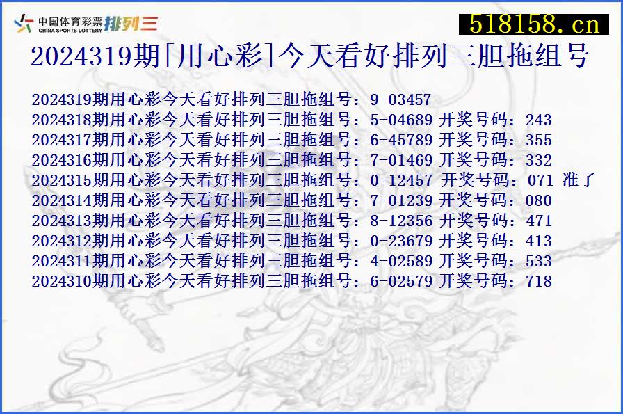 2024319期[用心彩]今天看好排列三胆拖组号