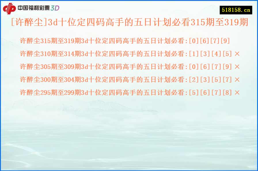 [许醉尘]3d十位定四码高手的五日计划必看315期至319期
