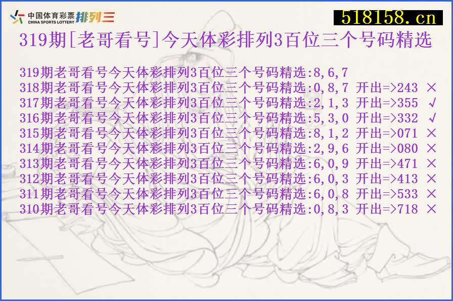 319期[老哥看号]今天体彩排列3百位三个号码精选