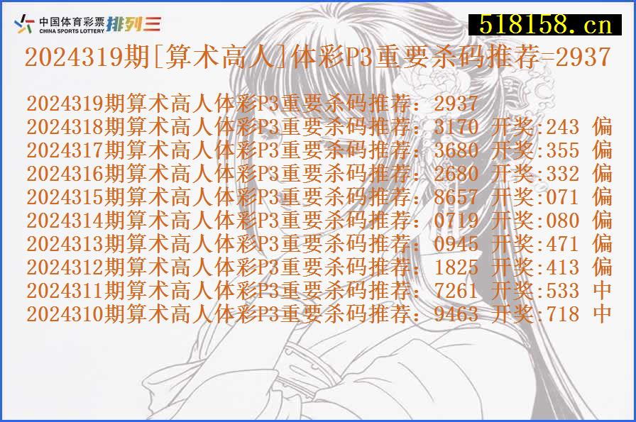 2024319期[算术高人]体彩P3重要杀码推荐=2937