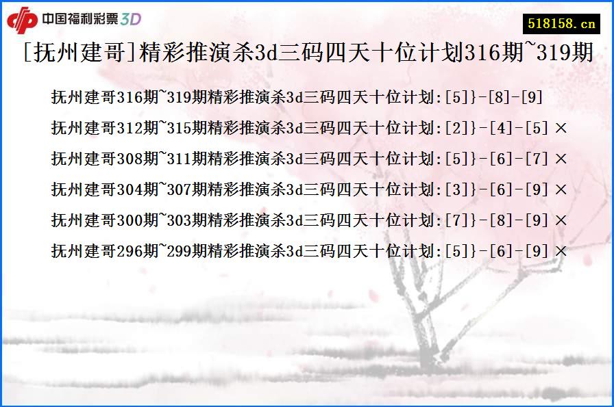 [抚州建哥]精彩推演杀3d三码四天十位计划316期~319期