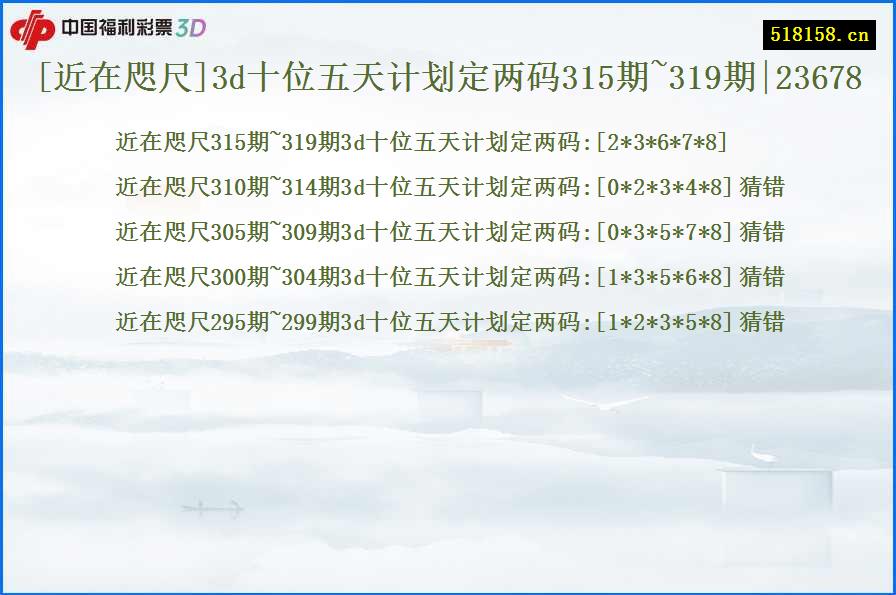 [近在咫尺]3d十位五天计划定两码315期~319期|23678