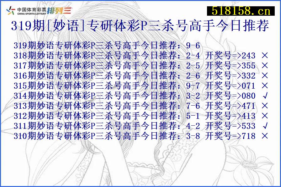 319期[妙语]专研体彩P三杀号高手今日推荐