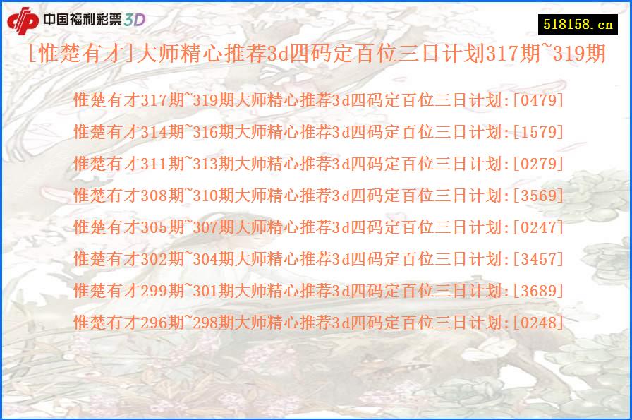 [惟楚有才]大师精心推荐3d四码定百位三日计划317期~319期