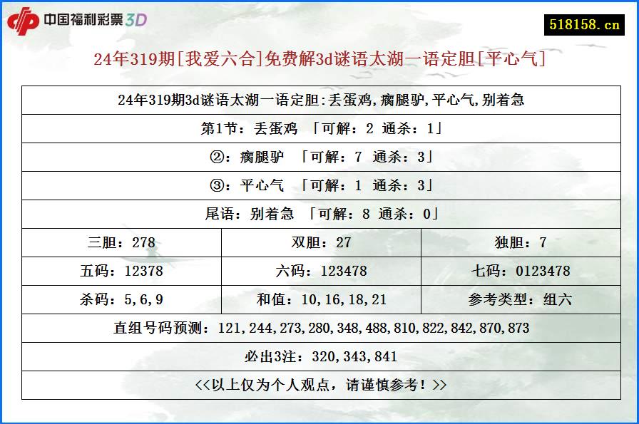 24年319期[我爱六合]免费解3d谜语太湖一语定胆[平心气]