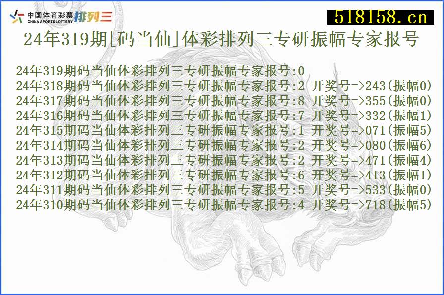 24年319期[码当仙]体彩排列三专研振幅专家报号