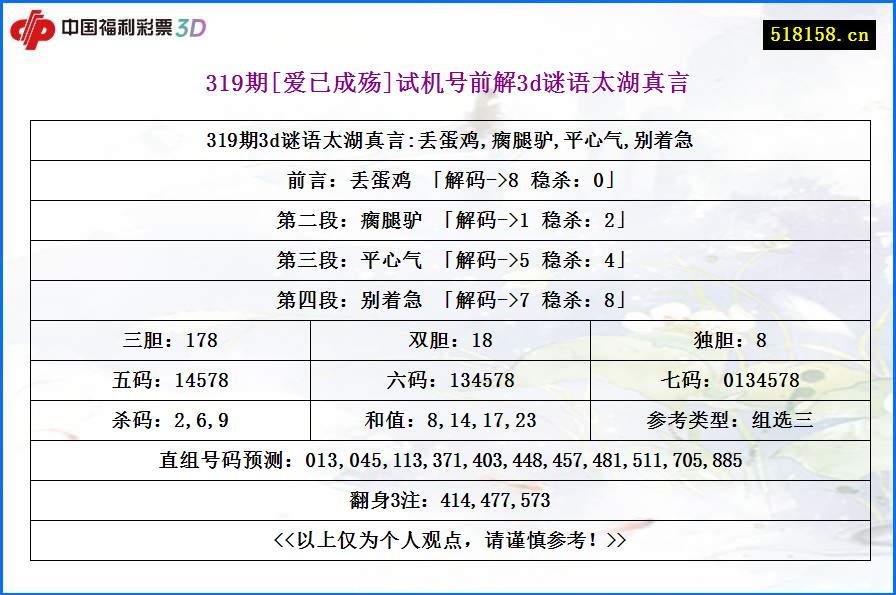 319期[爱已成殇]试机号前解3d谜语太湖真言