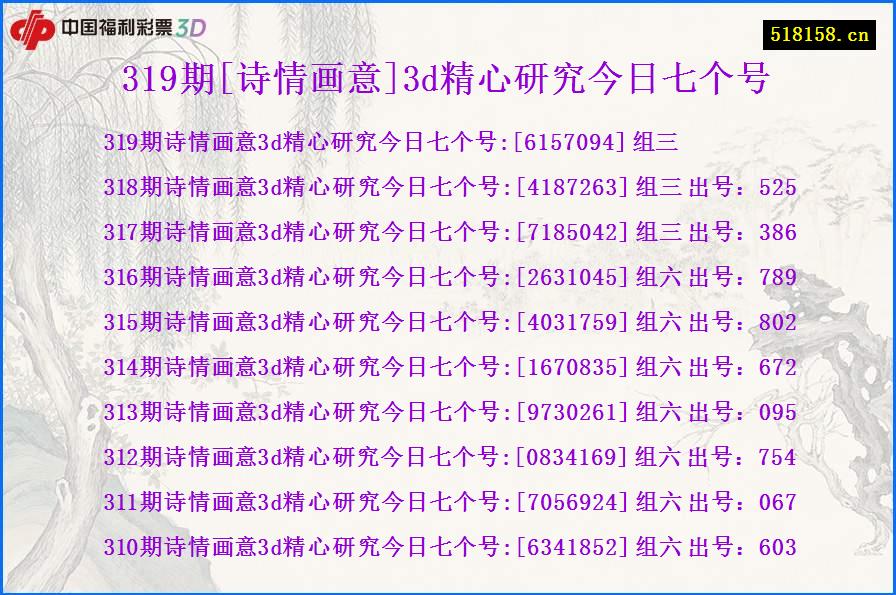 319期[诗情画意]3d精心研究今日七个号