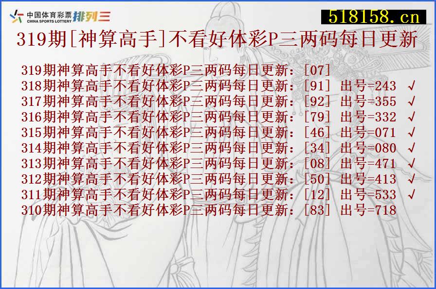 319期[神算高手]不看好体彩P三两码每日更新