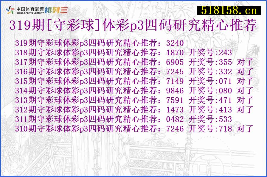 319期[守彩球]体彩p3四码研究精心推荐